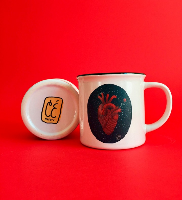 Illustrated ceramic mug heart Cé-Marina Shop