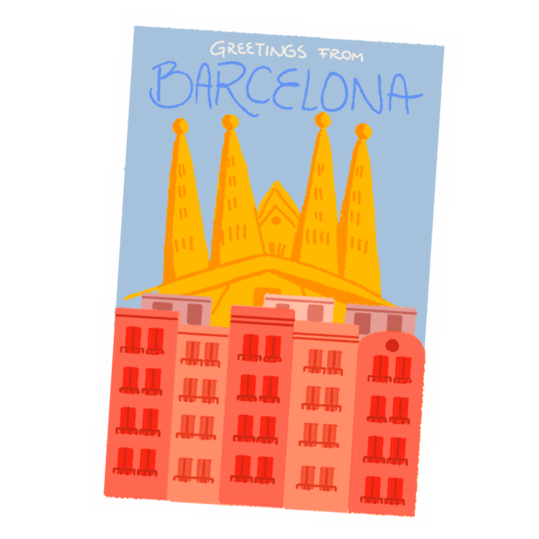 barcelona,illustration,postcard