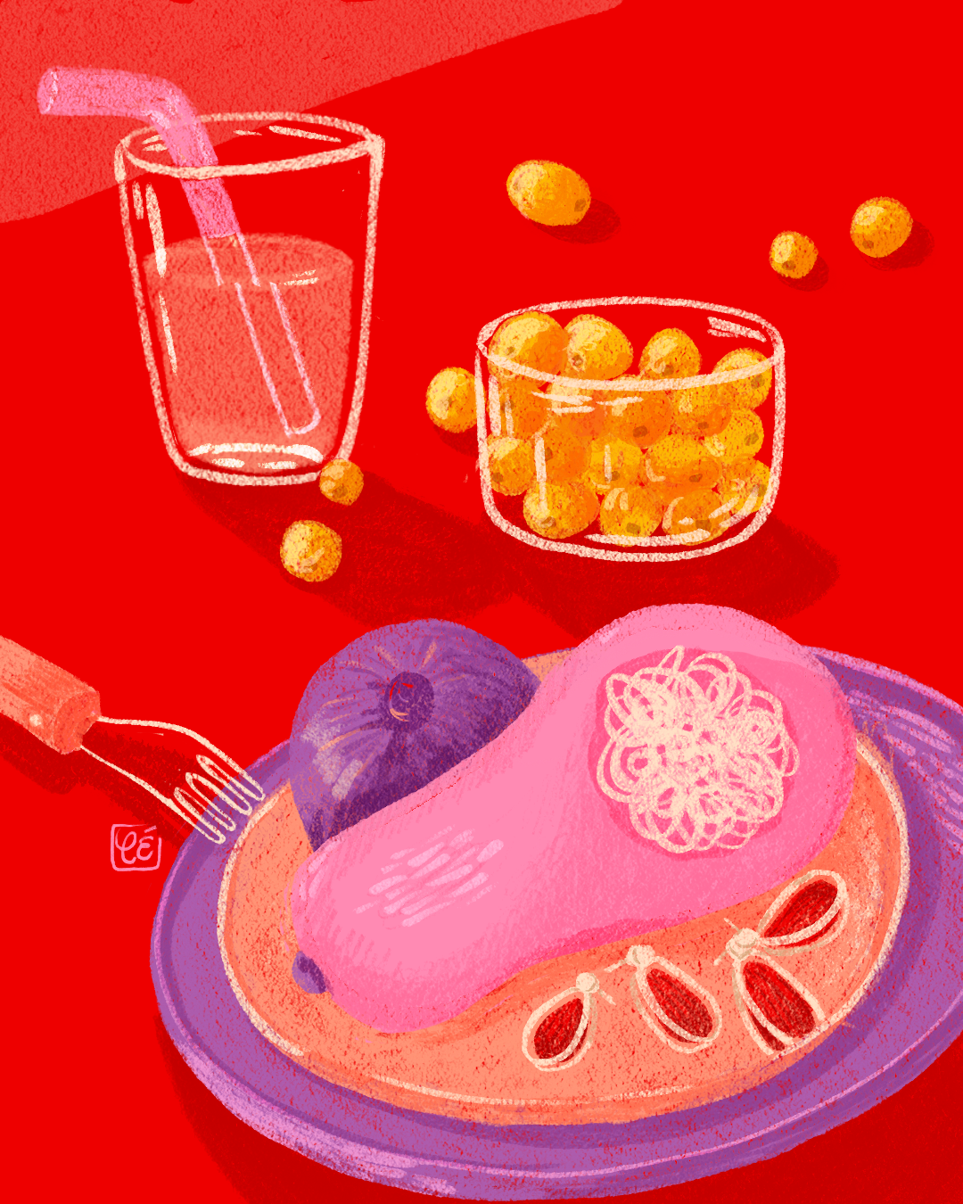 still life illustration, fruits, drink