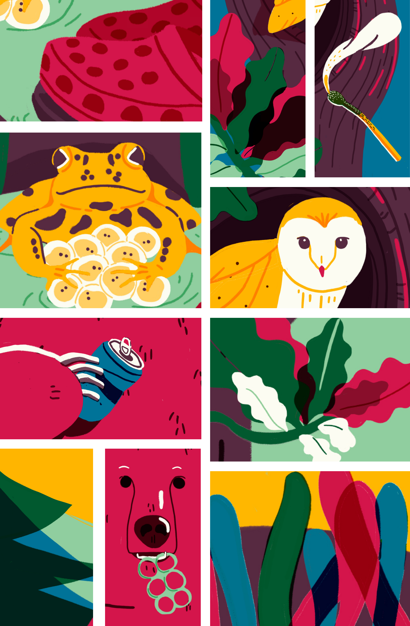 illustration, animals, details, color palette, closeup
